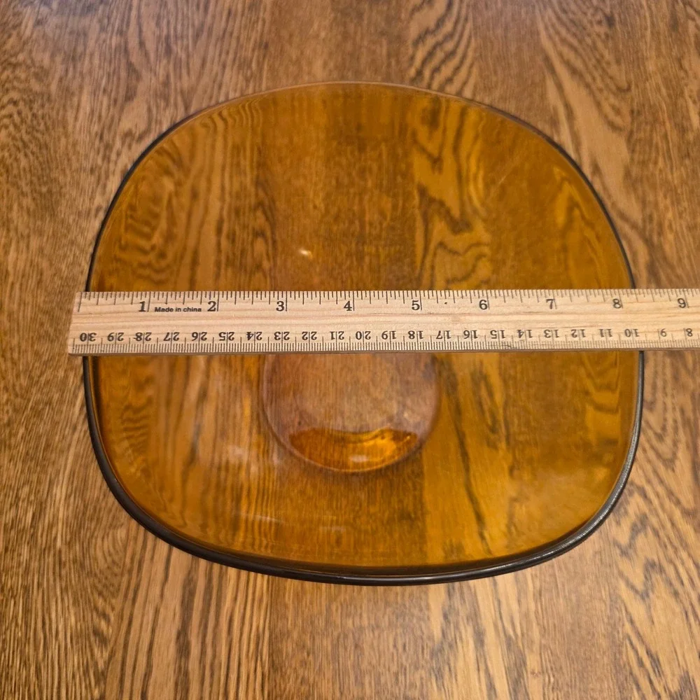 Vereco France Amber Glass Square‎ Serving Bowl Midcentury Vintage Serving Bowl